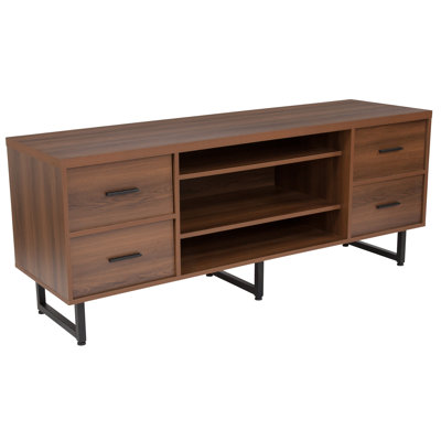 Three Shelf and Four Drawer TV Stand in Wood Grain Finish