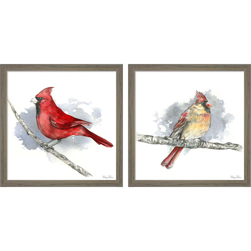 Oiseaux et branches - Cardinals par Kelsey Wilson, art encadré (ensemble de 2)