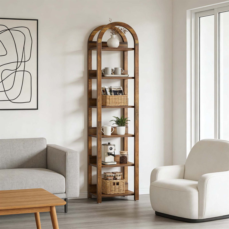 Storage Rack,6-Tier Bookshelf,Slim Arched Bookcase