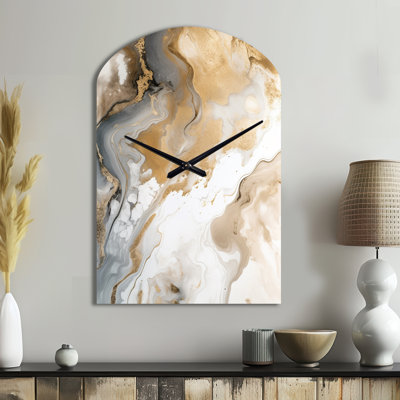 Gold And Grey A Marble Effect V - Arch Shape Large Abstract Marble 3D Wall Clock