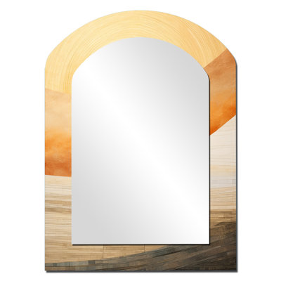 Geometric Golden Beige Sunset Harmony I - Beige Arch Large Wall Mirror, Traditional Asymmetrical Decorative Mirror, Printed Metal Art