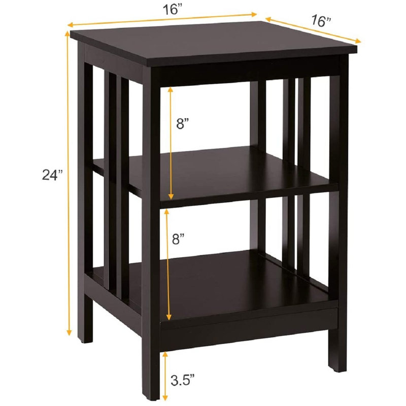 3-Tier Wooden End Table with Side Bars, Espresso