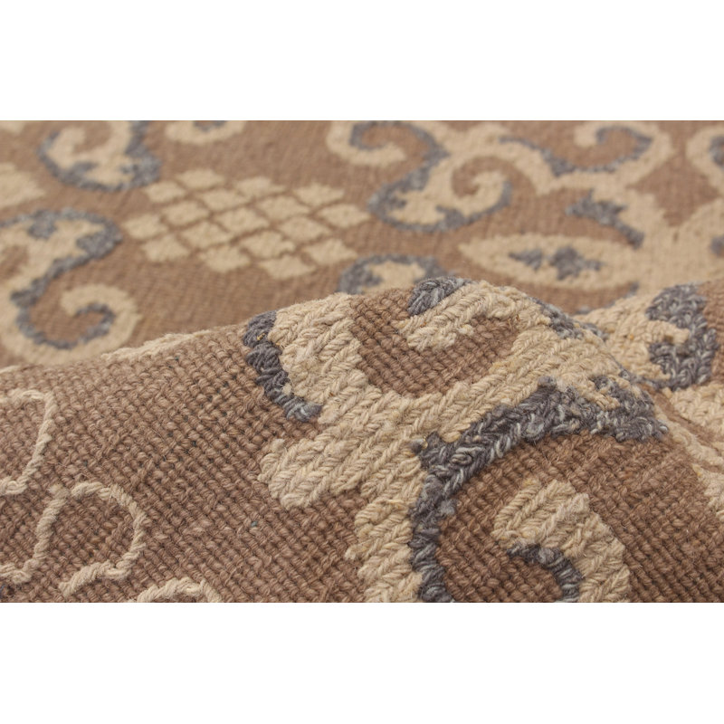 Tapis de zone brun clair en laine sumak handwoven à tissage plat Weyant, Rectangle 3 pi 6 po x 5 pi 6 po