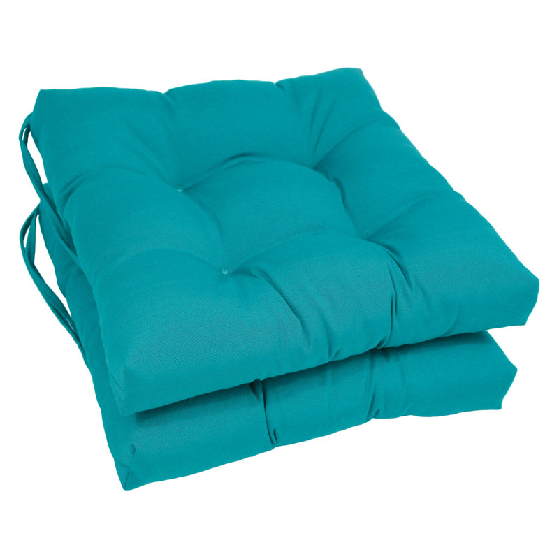16-Inch Solid Twill Square Tufted Chair Cushions, Aqua Blue