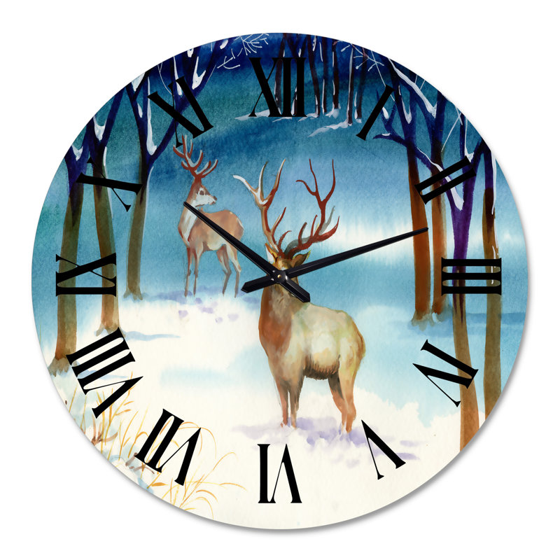 Paysage d'hiver avec des cerfs - horloge murale traditionnelle, Grand