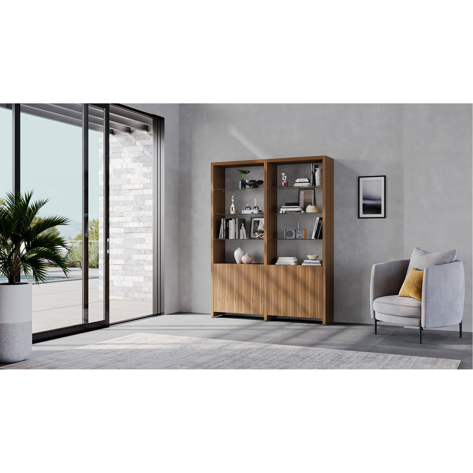 Linea Standard Bookcase, 83.75" H x 65" W x 14" D, Natural Walnut, 2