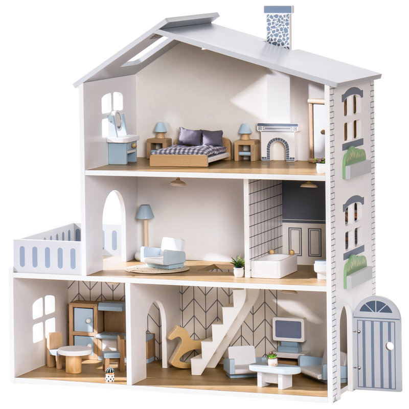 Maison de poupée en bois avec 29 meubles et un éclairage enchanteur