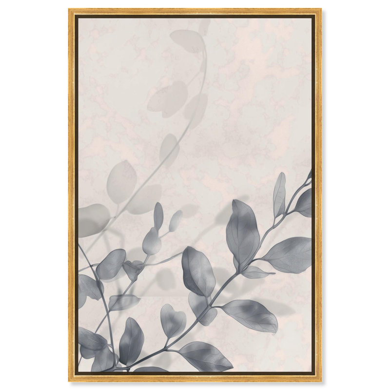 Art, art abstrait, botanique, toile, feuille, aquarelle, étude, gris, H 46 po x l 31 po, Cadre flottant doré