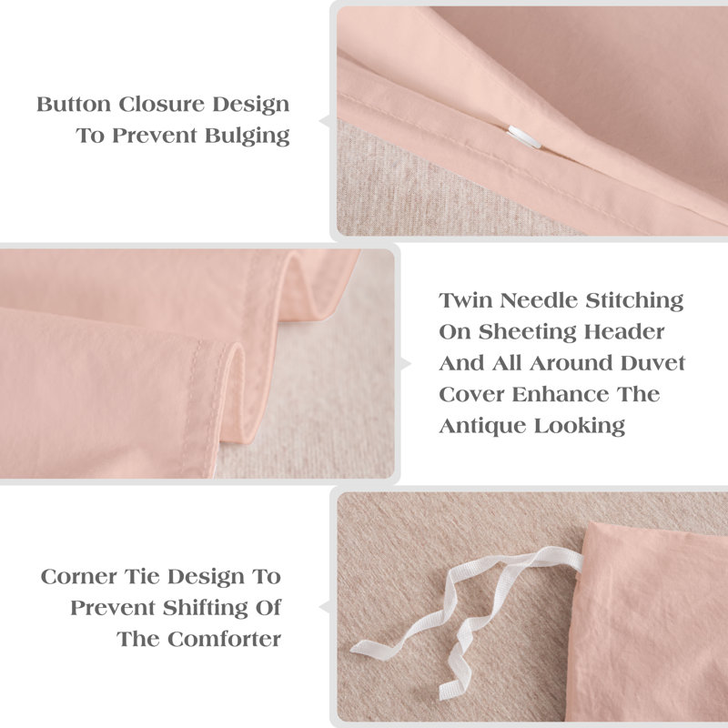 Housse de couette 100% coton , Housse de couette grand et 2 taies d'oreiller stan, Rose