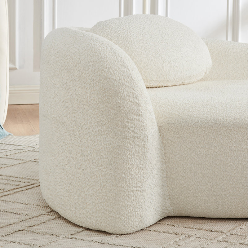 Canapé-lit moderne simple ovale avec dossier intégré, accoudoirs latéraux et coussin, chaise longue compacte peu encombrante pour le salon - beige