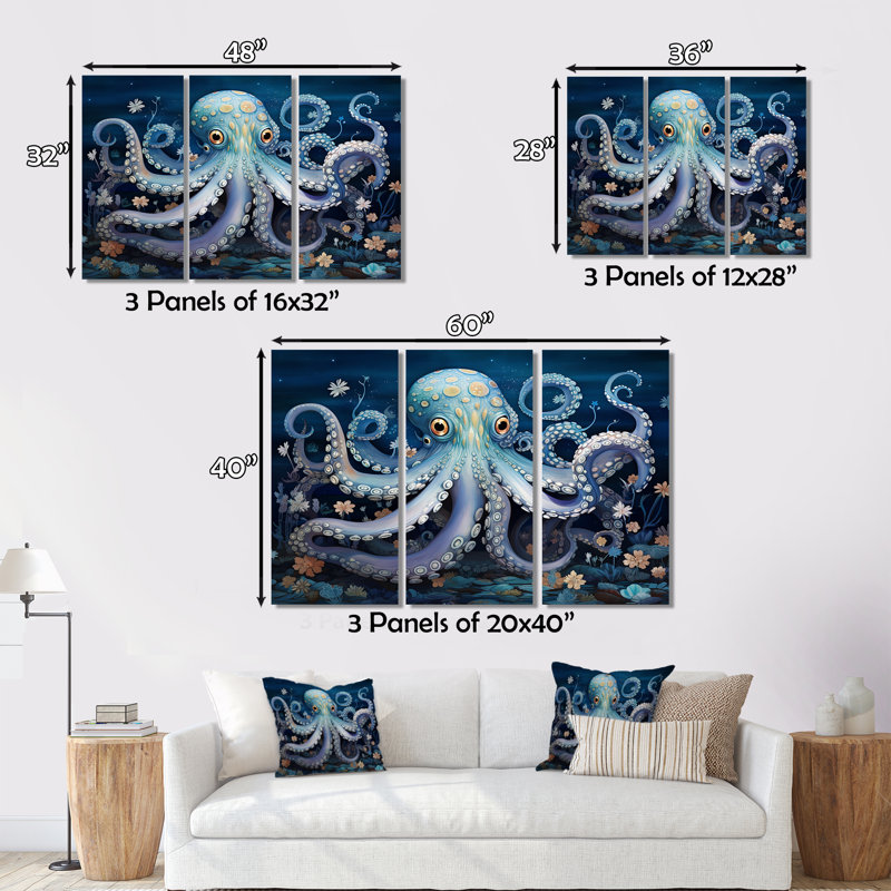 Ensemble de salon éthéré Octopus In Deep See - animaux Octopus Wall Art, H 28 po x l 36 po x P 1 po