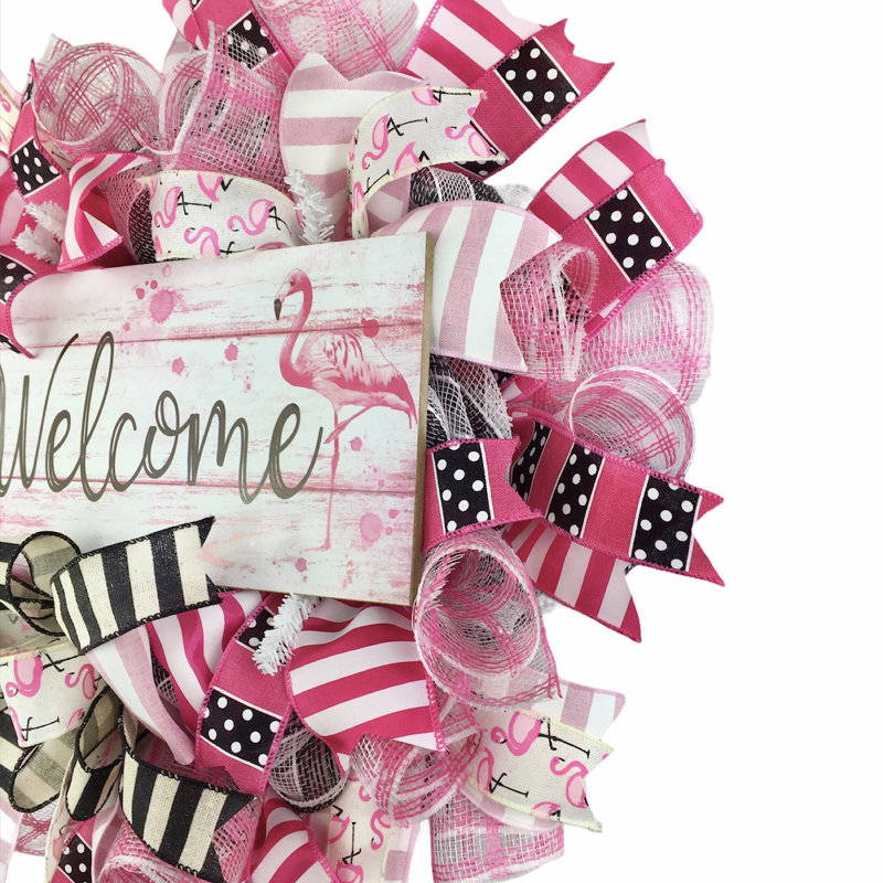 Couronne en maille 18 po Welcome Flamingo