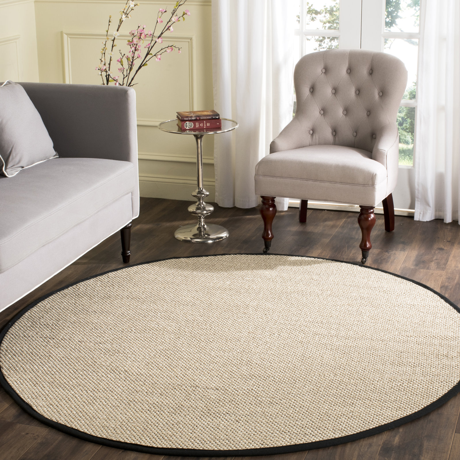 Torbin Marble Black Jute Rug, Round 6'