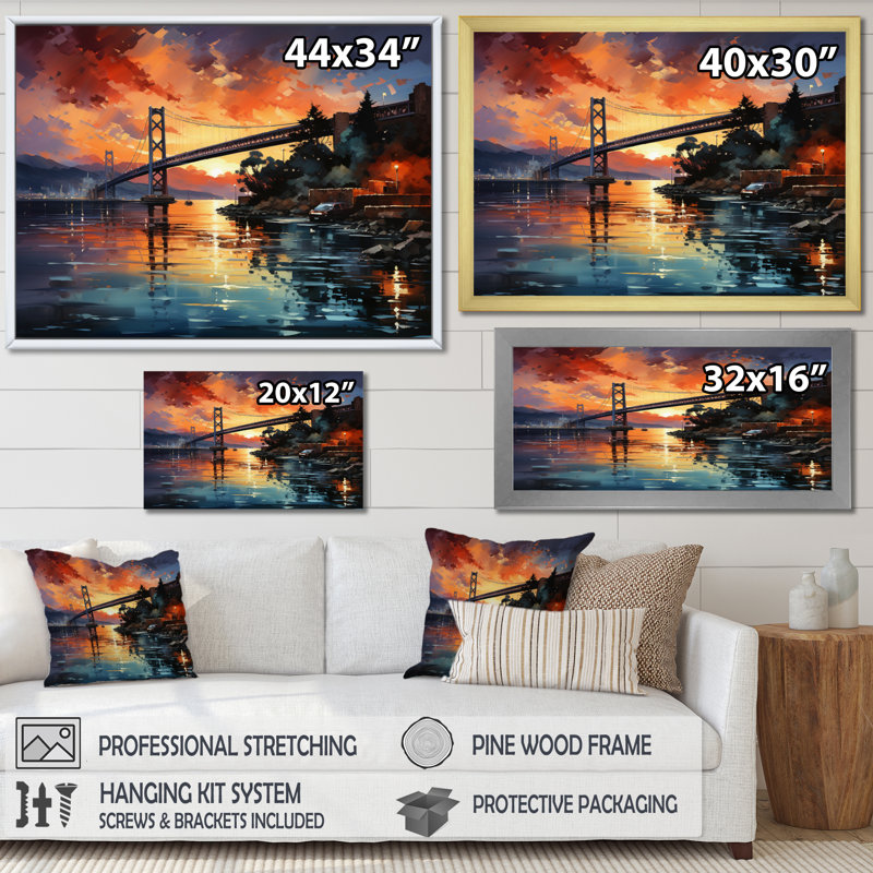 Reproduction d'art sur toile, "Pink Bridge Twilight Passage II", Cadre flottant noir, H 12 po x l 20 po x P 1 po