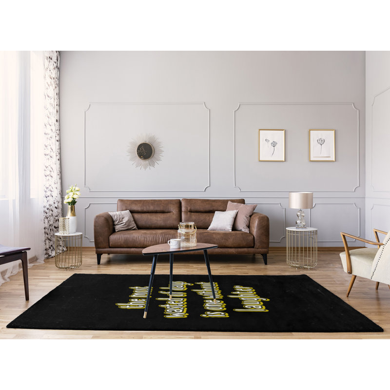 Tapis en chenille de polyester de style tableau noir Quotes Laughter, Rectangle 5 pi x 7 pi