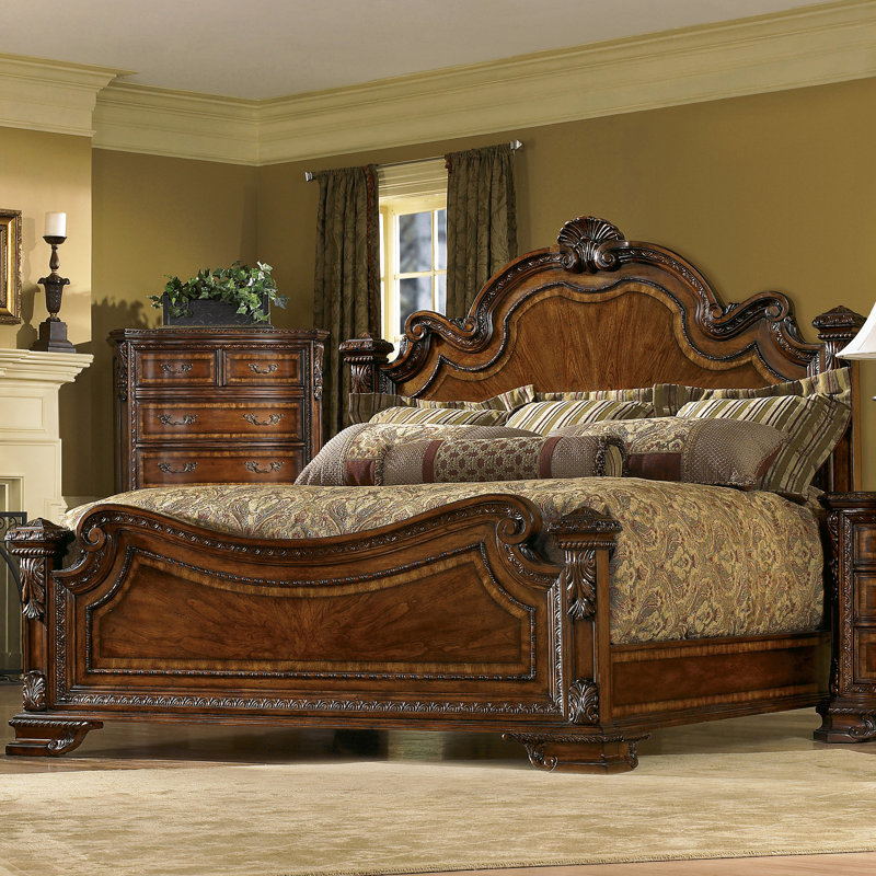 Traditional Brown Pine Wood Queen Poster Bed with Headboard