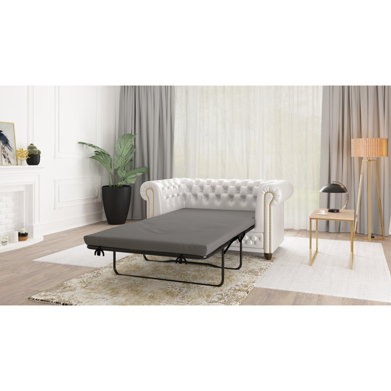 Chesterfield  3 - Piece Living Room Set with Sleeping Function Made of Vegan Leather with Solid Wood Legs, White