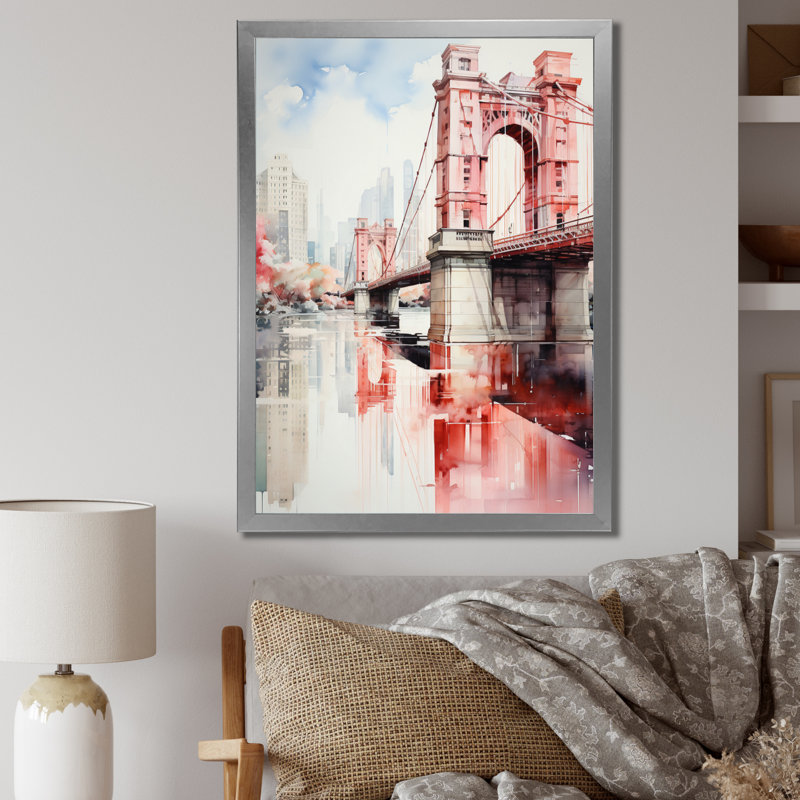 " Red Bridge Architectural Marvel II ", Silver Picture Frame, 32" H x 24" W x 1" D