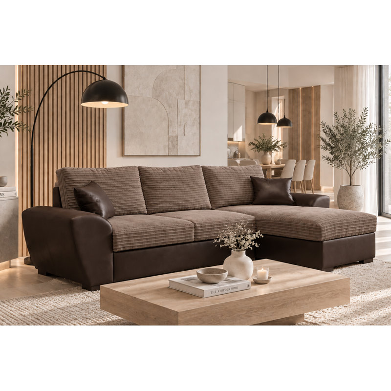 Acee Corner Sofa Bed Jumbo Cord, Brown/Brown