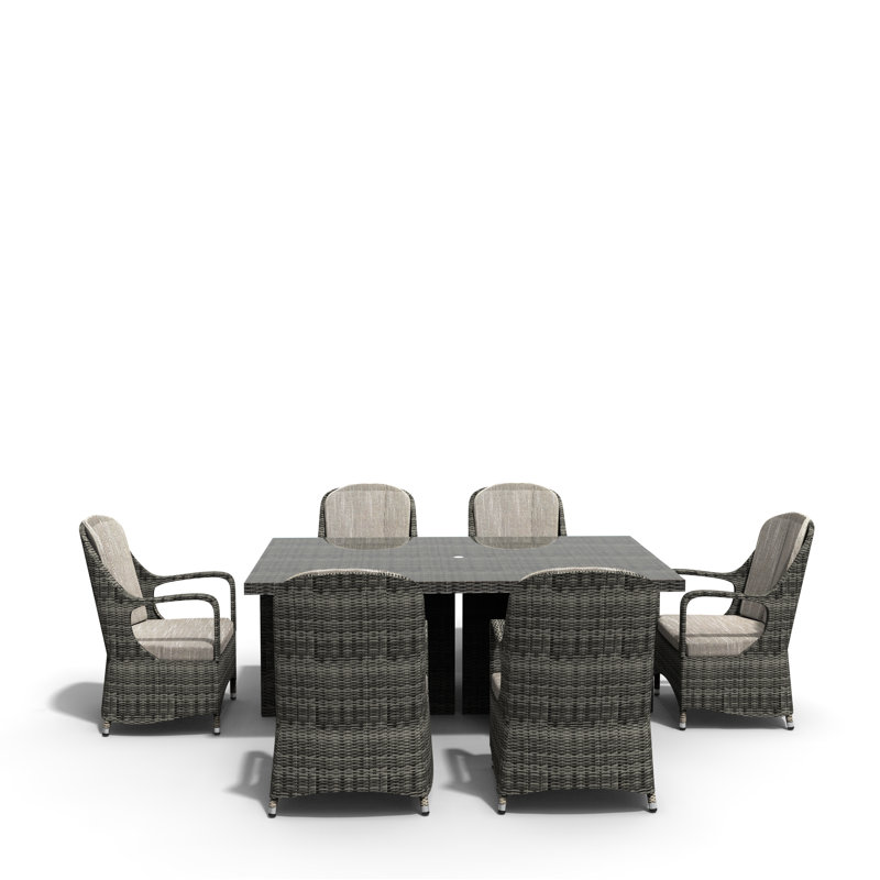 Algird 6 - Person Wicker Patio Dining Set with Rectangular Table , Cushions Included, Gray