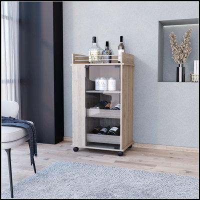 Chariot-bar à porte en verre avec porte-bouteilles et roulettes Willow Park, pour organiser et servir les boissons dans n'importe quel décor
