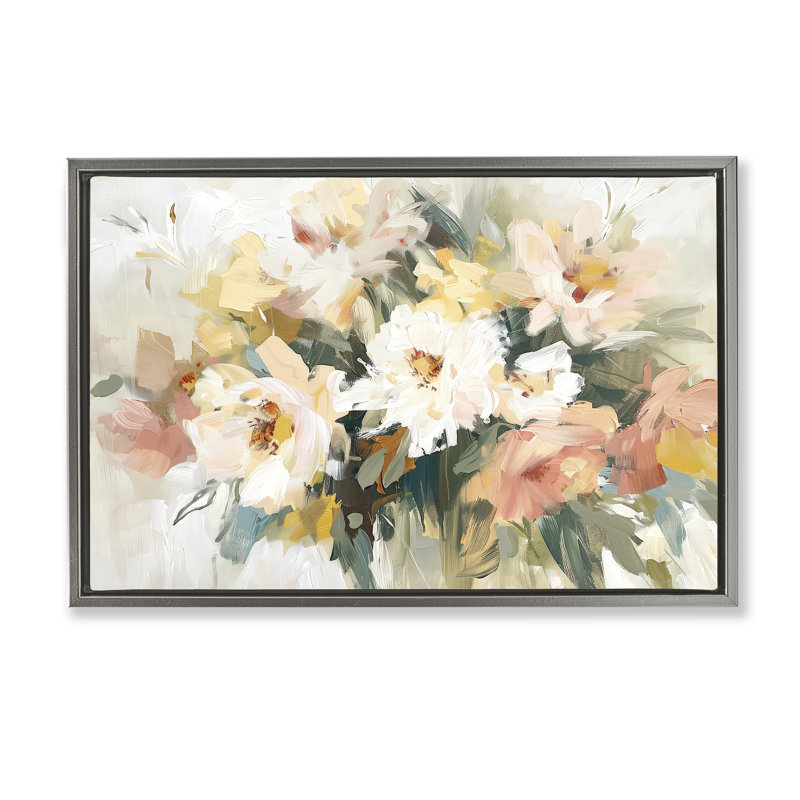 Brushed Bouquet Blooms Gold Framed Floater Canvas by Raymond Powers, Cadre flottant gris lustré, H 17 po x l 25 po