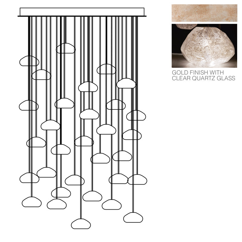 Luminaire suspendu 30 po Natural Inspirations, Doré, Quartz transparent