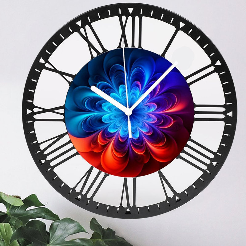 Horloge murale ronde en fer 10 po avec mouvement à quartz silencieux, chiffres romains, impression UV, Cyber bleu