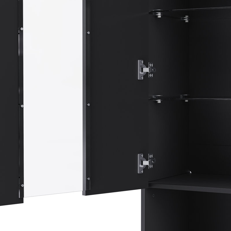 Versatile High Gloss Storage Cabinet With LED Lights, Ideal For Multiple Rooms And Storage Needs., Black