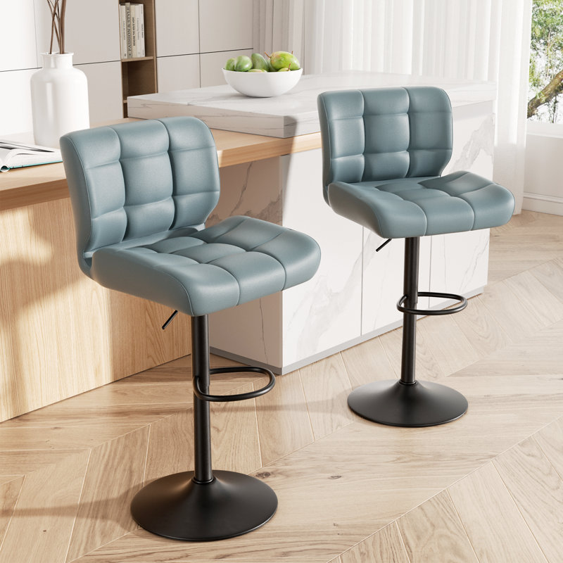 Adjustable Height Counter Stool with Metal Frame, Blue