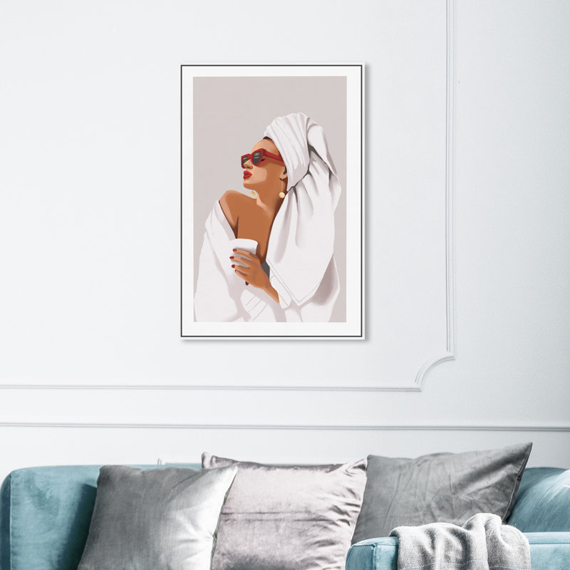 «Her Morning routine» - impression, Toile encadrée, H 30 po x l 20 po, Blanc