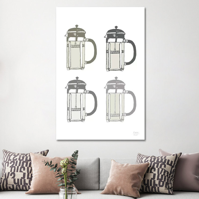 French Press Coffee Maker - Print on Canvas, 152.4cm H x 101.6cm W x 3.81cm D, Wrapped Canvas