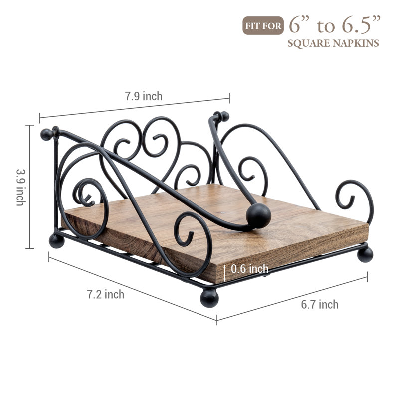 Metal and Solid Wood Flat Napkin Holder