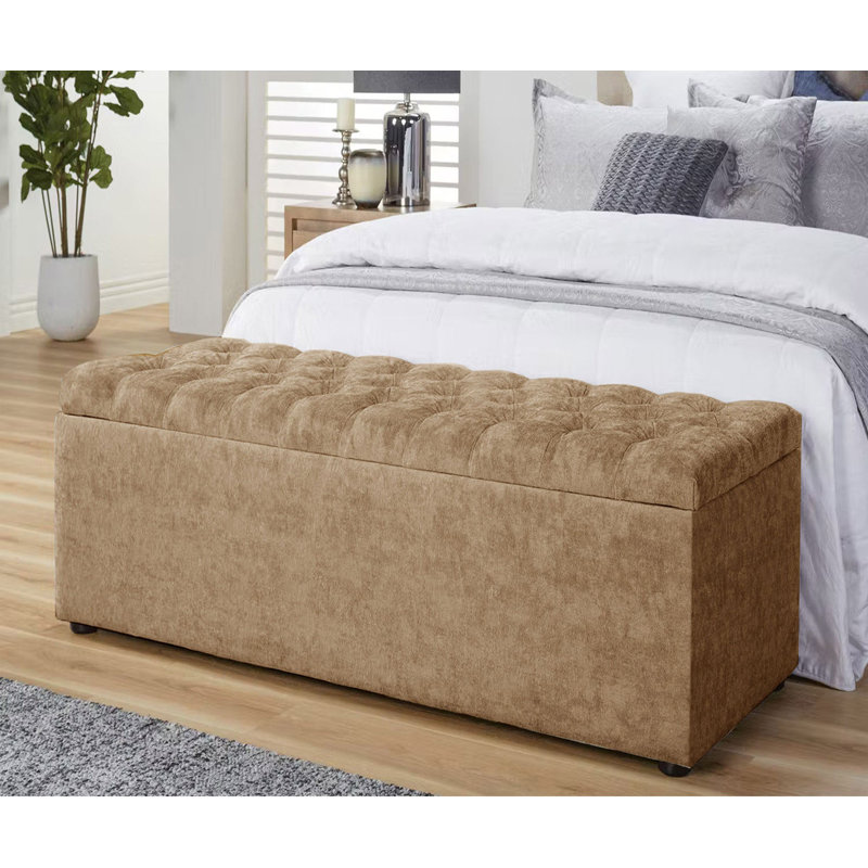 Chesterfield Standard Storage Ottoman Box in Naples Velvet – Tufted Upholstered End of Bed Bench with Legs – Multifunctional Ottoman Bench for Bedroom, Entryway, Living room