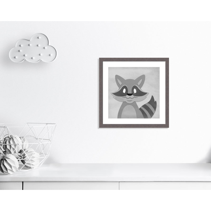 Impression sur papier Cheery Racoon, H 22,5 po x l 22,5 po x P 0,6 po, Encadré plat à grain de bois gris