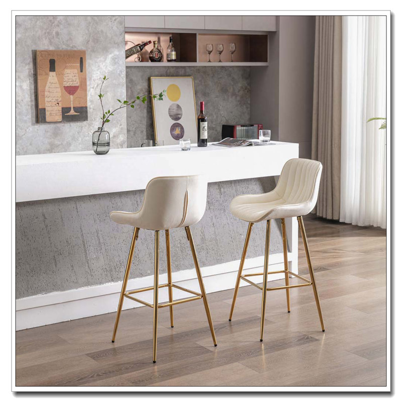 Tabouret de bar avec cadre en acier et repose-pieds, Crème, crème
