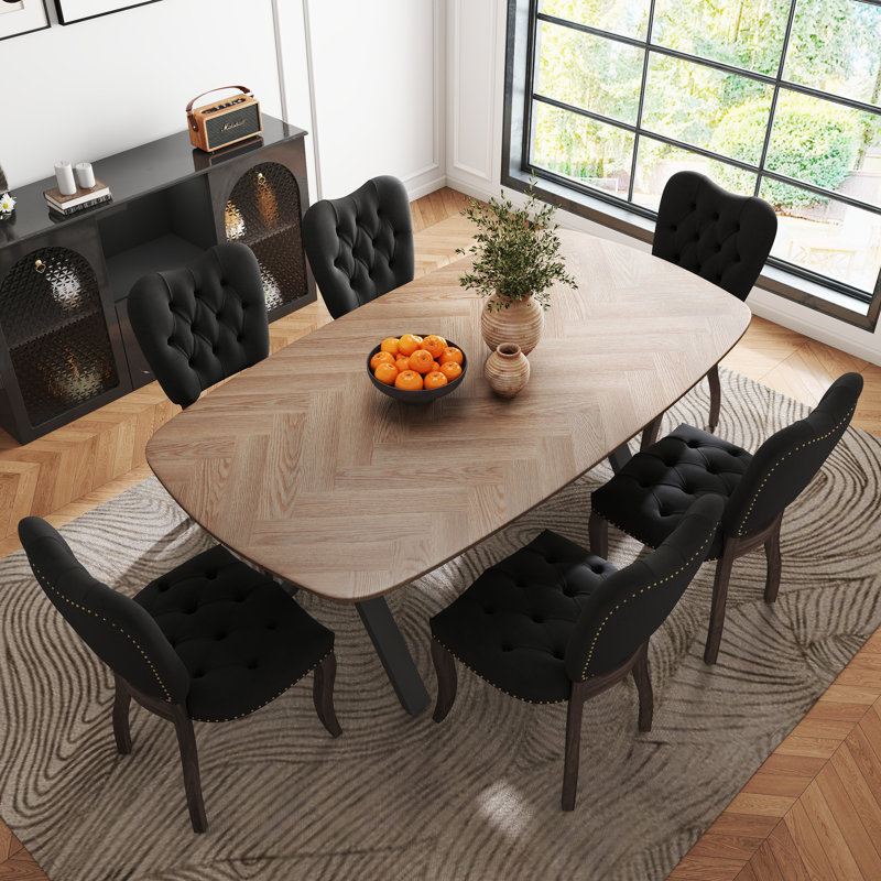Ensemble de salle à manger ovale en bois avec chaise rembourrée, H 29,5 po x L 71 po x l 35,4 po, Noir