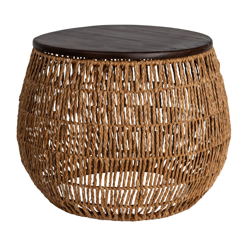 Serena Hand-Woven Seagrass and Pine Wood Round Side Table, Brown