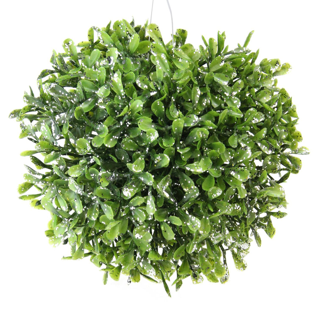 5" Green and Silver Glitter Artificial Boxwood Ball Topiary Primrue