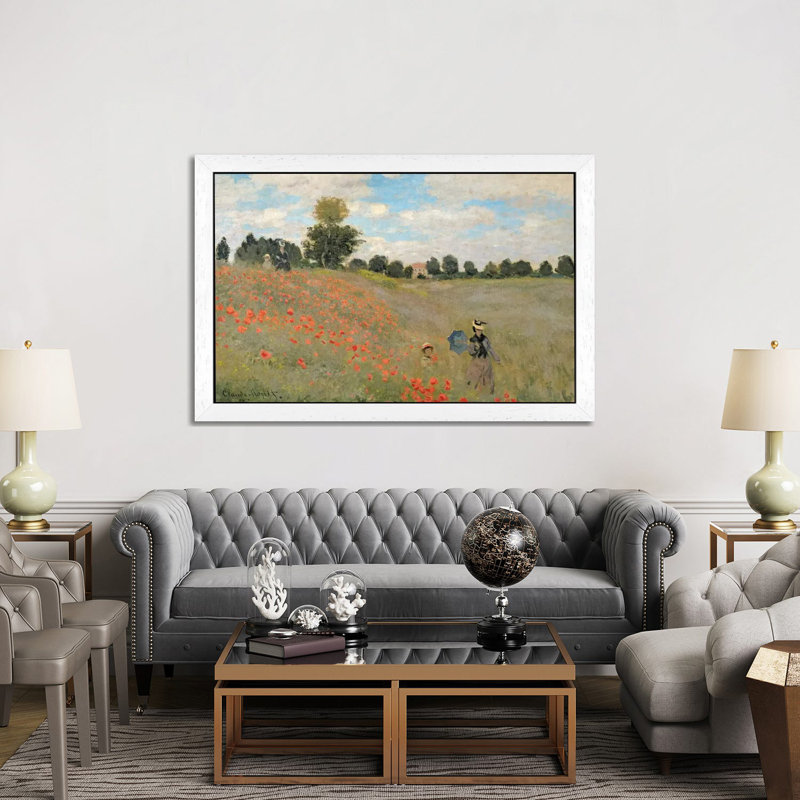 Claude Monet - Print on Canvas, 101.6 cm H x 66.04 cm W, White Floater Framed