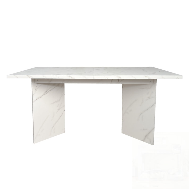 Extendable Faux Marble Dining Table for 6-10, Modern Rectangular Expanding Kitchen and Conference Table
