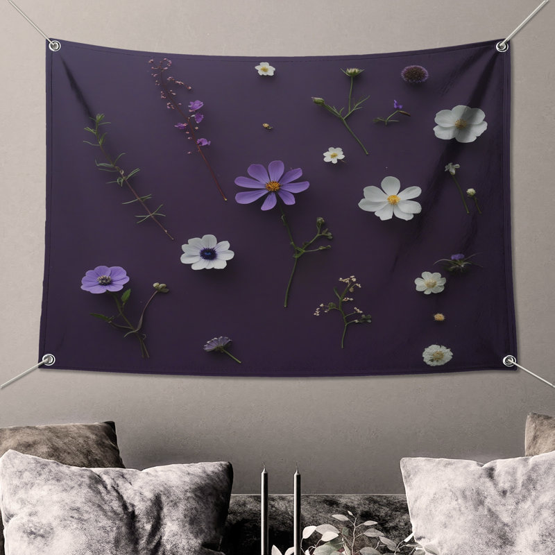  Tapisserie murale fleurs blanches - décoration murale florale, 104in H x88 with 4 Grommets