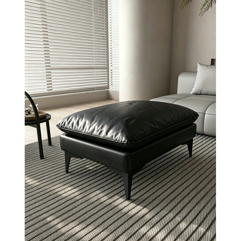 Repose-pieds en cuir avec coussin de duvet, 16.5" H x 31.5" W x 23.6" D, Noir