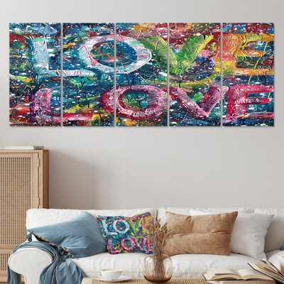 Love Love Love Colorful - Fashion Quotes Wall Art Set 5 Piece
