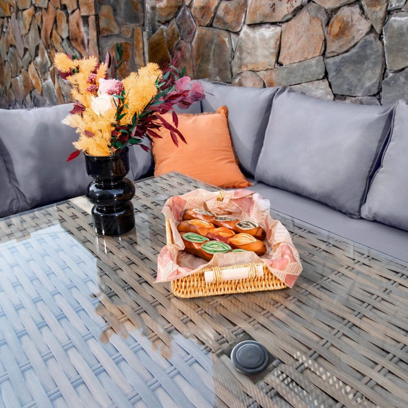Biftu Wicker 9 - Person Garden Lounge Set with Cushions, Natural, Yes