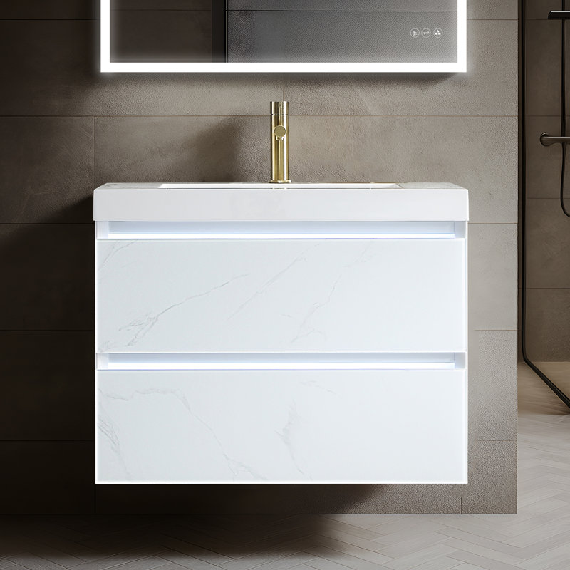 Ensemble de meuble-lavabo mural simple 30 po Fahriye, Blanc Calacatta