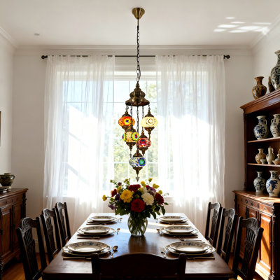 5-Light Tiffany-Style Stained Steel Glass Pendant Light