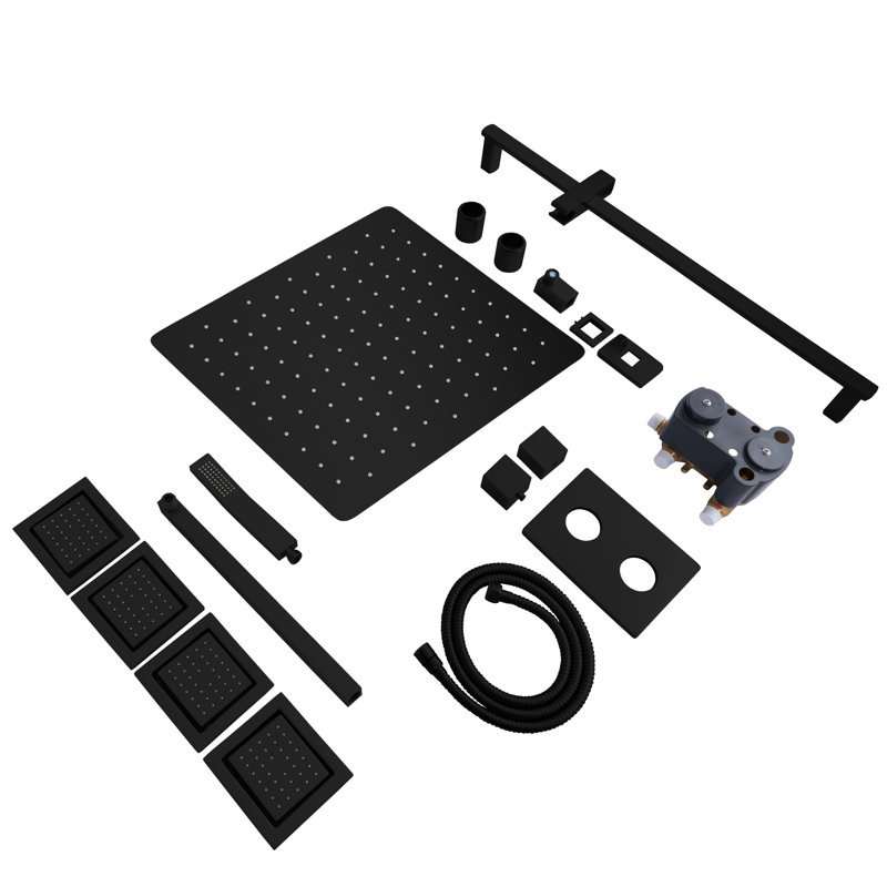Complete Shower System with Rough-in Valve, Matte Black