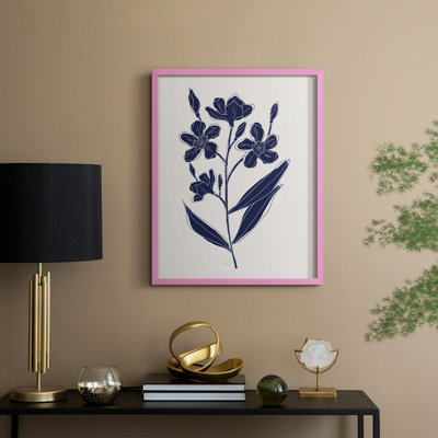 Indigo Botanical Study I, reproduction encadrée - bois massif