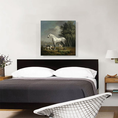 " A Dapple Gray Hunter With Two Foxhouds " by George Stubbs Painting Print